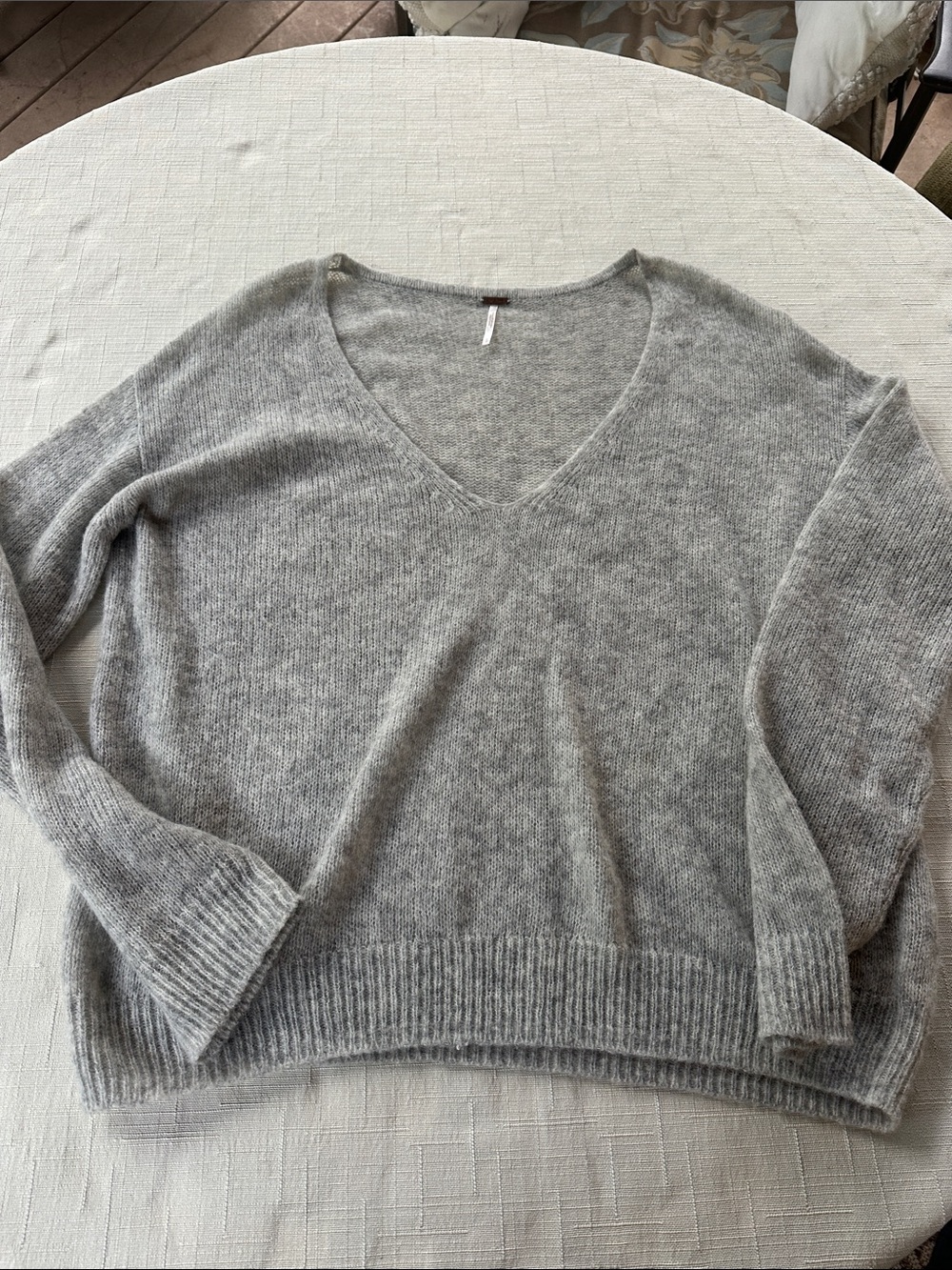 Free People Light Heather Gray V-Neck Pullover Sweater